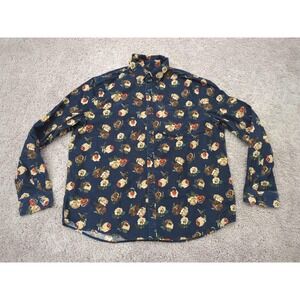 Express Button Up Shirt Mens XL Blue Floral Corduroy Long Sleeve‎ Classic Casual